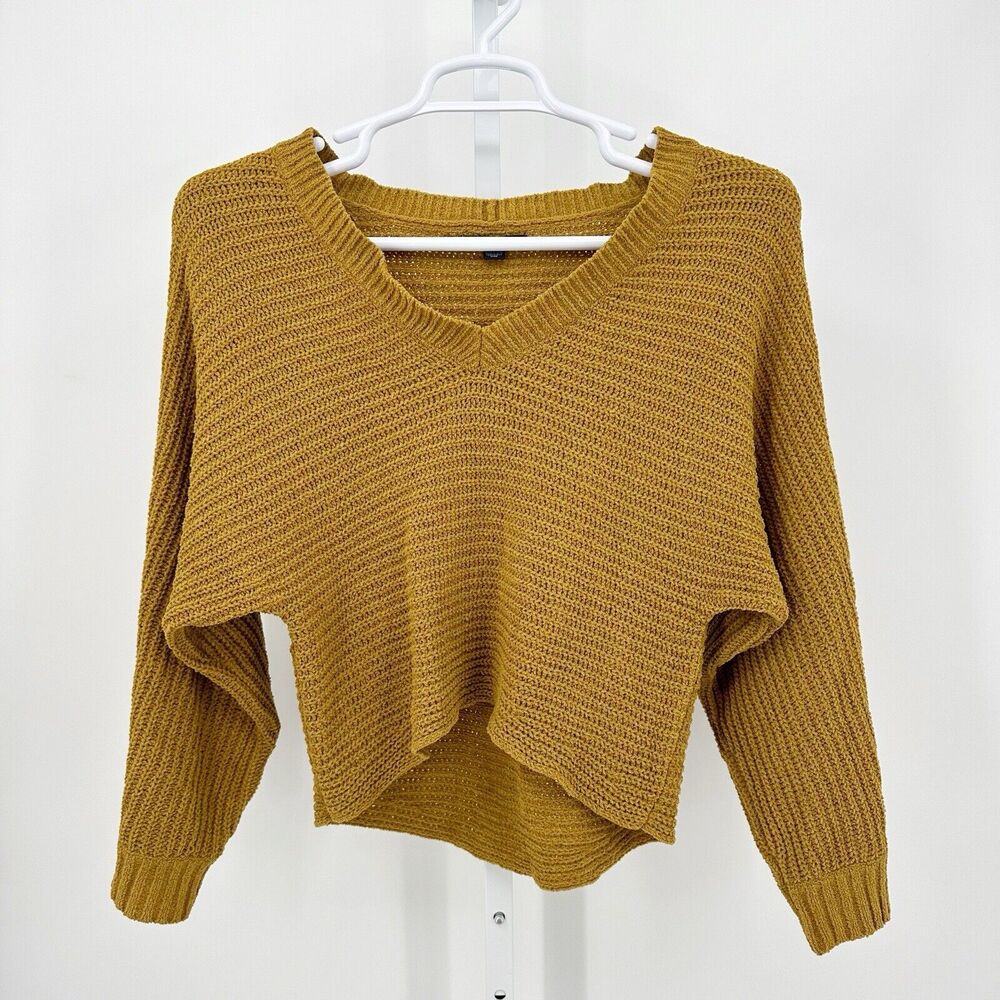 American Eagle‎ V-Neck Chenille Sweater High Low Mustard Yellow S Boho Cozy Fall